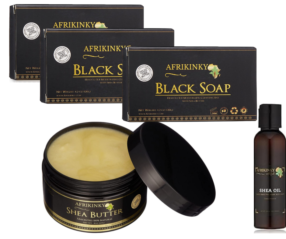 Afrikinky Wakanda Set ( 1 Shea Butter + 1 Shea Oil +3 Black Soap bars)