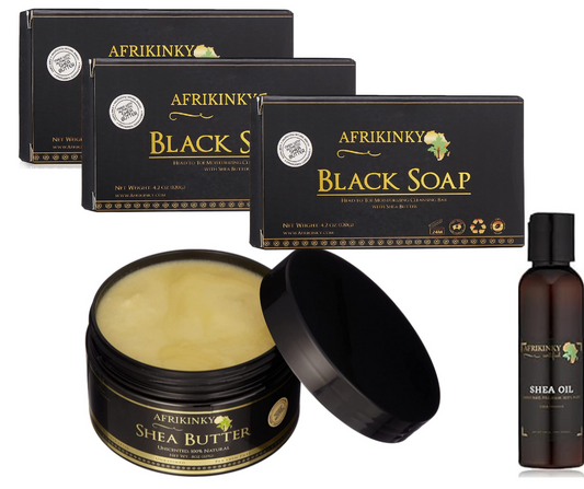 Afrikinky Wakanda Set ( 1 Shea Butter + 1 Shea Oil +3 Black Soap bars)
